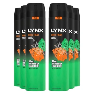 Image of Lynx XXL Body Spray Jungle Fresh 48H High Definition Fragrance with Sweat Protection Deodorant for Men Unique Scent of Palm Leaves and Amber, 250ml Pack 6