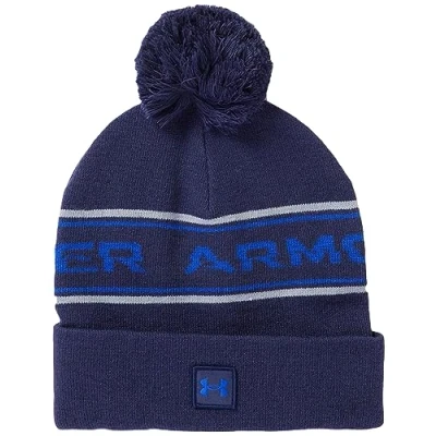 Image of Under Armour Men&#039;s UA Halftime Pom Beanie Hat, Midnight Navy / Steel Royal, Einheitsgre