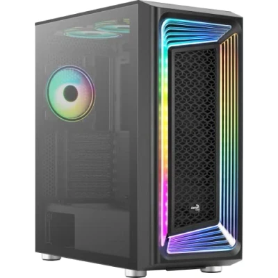 Image of AeroCool INTERSTELLAR, ATX RGB Semitower Case, 3x PWM 120mm ARGB Fans + 2x Fans, Tempered Glass Window, Black