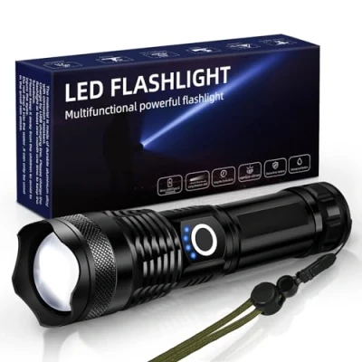 Image of AUXHCYL Torch Rechargeable,Torches LED Super Bright with 5 Light Modes,IP67 Waterproof Flashlight,Zoomable Powerful Flashlight,Long Battery Life, for Camping Emergency Outdoor