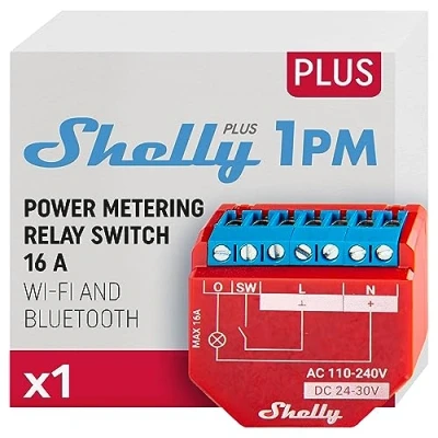 Image of Shelly Plus 1PM WLAN &amp; Bluetooth Relay Switch With Power Metering Home Automation Smart Works Alexa Google iOS Android App No Hub Required DIY Lamp Control