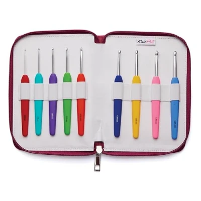 Image of KnitPro Waves Crochet Hook Set, Symfonie Wooden Double Ended (3.00 8.00mm) Versatile for Creative Crocheting, Green