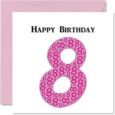 Image of Fun 8th Birthday Cards for Girls Shapecloud Happy Card Son Daughter Brother Sister Grandson Granddaughter Niece Nephew Cousin, 145mm x Greeting Cards,