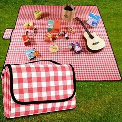 Image of GUSUWU Picnic Blanket Waterproof Beach Rug 200x200cm Mat Washable Lightweight with Handle Red Checkered for Hiking Travelling Outdoor Camping,Parks