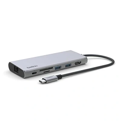 Image of Belkin 7 in 1 USB C Hub, Adapter Dongle with 4K 60Hz HDMI, 100W Power Delivery, 2.5Gb, 2 A Ports, SD and microSD card reader for MacBook Pro 14 16, iPad 12.9 &amp; 11, XPS, Surface, more