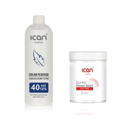 Image of ICAN LONDON PROFESSIONAL CREAM PEROXIDE 40 VOL 12% 250 ML + WHITE POWDER BLEACH (JAR) 80 G SET
