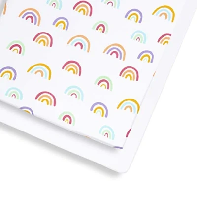 Image of 2 Pack Cot &amp; Bed Fitted Sheets 140 x 70cm Rainbow Design Light, Breathable Luxurious Jersey Cotton Made To Last Designed Fit Beds