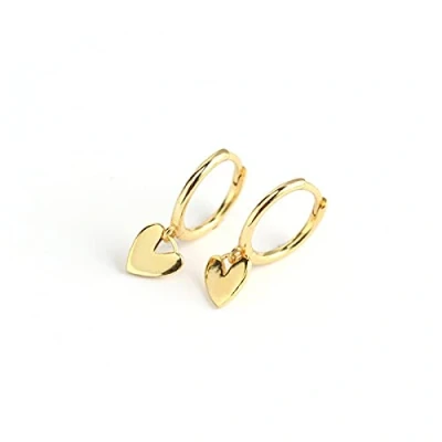 Image of BSLVWG Hoop Earrings For Women,Cute Heart Love Dangle Drop Cartilage Small Huggie Women Girls Minimalist S925 Sterling Silver Dangling Cuff Sleeper Hoops Dainty Hypoallergenic (Gold)