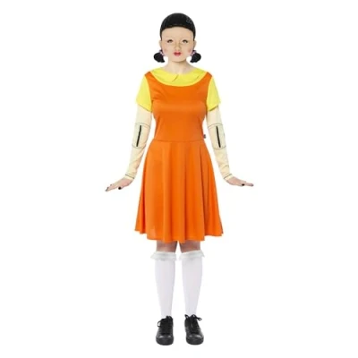 Image of Amscan 9915310 Women&#039;s Official Squid Game Deluxe Doll Adults Fancy Dress Costume Size: 10 12