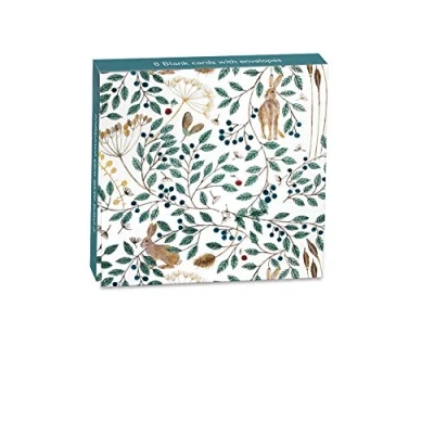 Image of Museums and Galleries V&amp;A Square Mini Notecard Wallet (411736 ERJ) Hares &amp; Berries by Dee Hardwicke Blank Notes with Envelopes