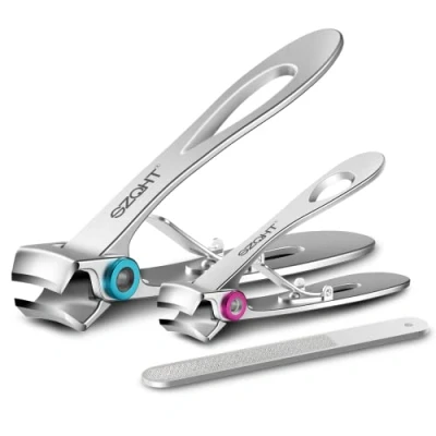 Image of SZQHT Extra Wide Jaw Opening Nail Clippers for Thick Nails Cutter Ingrown Toenail &amp; Fingernails Manicure Set,Pedicure Kit,Men Women(Silver)