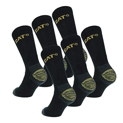 Image of 6 Pairs Caterpillar Men&#039;s Work Socks Accident Prevention Double Reinforced Heel and Toe Yarn of Excellent Quality Cotton Sponge (Black, 9 11)
