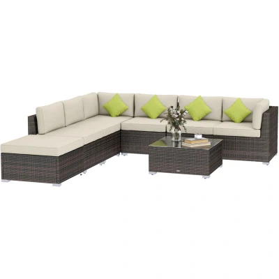 Image of Outsunny Rattan Outdoor Garden Furniture Patio Corner Sofa Set Weave Wicker Black Brown01 0713