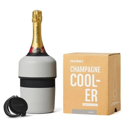Image of Huski Champagne Cooler New Award Winning Iceless Design with Detachable Bottle Stopper Keeps Wine Cold up to 6 Hours Fits Most 750ml Champagne, Prosecco &amp; Sparkling Bottles (Stone Grey)