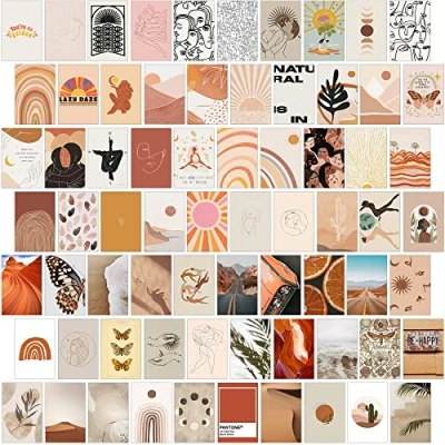 Image of Boho Bedroom Decor, Wall Collage Kit Aesthetic Pictures, 70pcs Posters for Decor in Box, Photo Aesthetic, Astethic Stuff Room Decorations Teen Girls