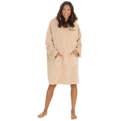 Image of JJLC Ladies Personalised Oversized Fleece Hoodie Hoody Sweatshirt Supersoft (Personalised Toffee Beige, One Size)