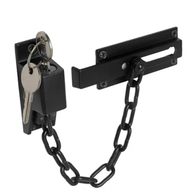 Image of XFORT Matt Black Locking Door Chain, Front Security Chain with External Key Unlocking Mechanism.
