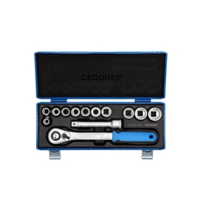 Image of GEDORE 13 piece Socket spanner set, Hex/bi hex, 1/2&quot;, 10 24 mm, Tool, Ratchet with lever reverse, for carmotive, D19 KMU 20