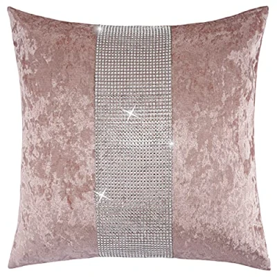 Image of Red Rainbow Diamante Sparkle Bling Crushed Velvet Cushion Cover (Pink, 18&quot; x 18&quot;)