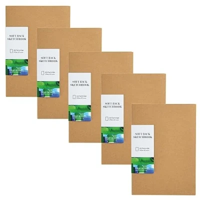 Image of Blue Acorn A4 Sketchbook 29.7x21cm 5 Pack 40 Pages (150gsm) Brown Kraft Cover Multi Purpose Paper Perfect for Artists and Students.