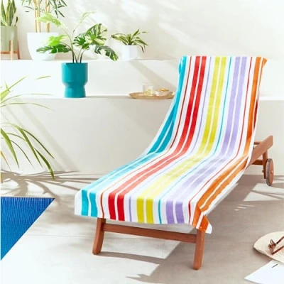 Image of Catherine Lansfield Rainbow Stripe Beach Sun Lounger Towel 78x200cm Bright