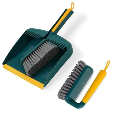 Image of Gucass Shovel and Broom Set, Plastic Dustpan Set for Home with Hand Brush, Rubber Lip Sweeping Bristles, Brush Cleaning Dirt Dust Fur Hair