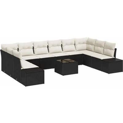 Image of vidaXL 10 Piece Garden Sofa Set with Cushions Brown Poly Rattan