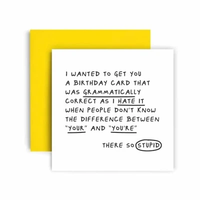 Image of Huxters Funny Happy Birthday Card for Her Women Grammatically Correct Mum Daughter Sister Auntie Dad Uncle Brother Friend 14.8cm