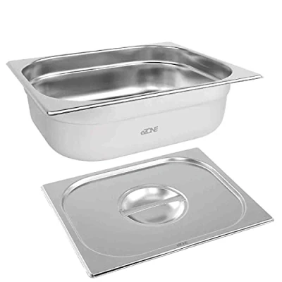 Image of eZone 6x Gastronorm &amp; Lid 1/2 Half Stainless Steel Bain Marie Food Container Pan 100mm
