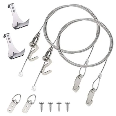 Image of Hyber&amp;Cara Picture &amp; Mirror Hanging Wire Kit 2m x Φ2mm Stainless Steel with 1 Adjustable Hook + D Ring Frame Hangers Rail Moulding Hooks