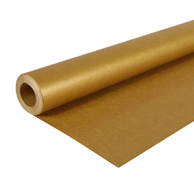 Image of Clairefontaine Ref 195775C Recycled Coloured Kraft Paper Roll (Single Roll) 70cm Width x 10m Length, Deep Dyed Lined Paper, PEFC Approved Gold Colour
