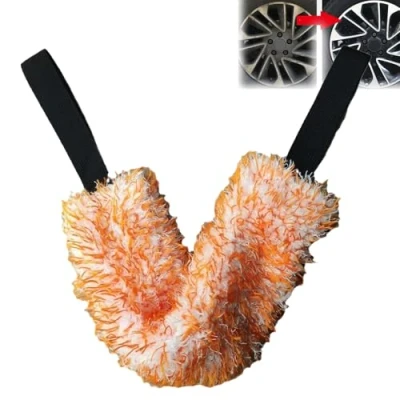 Image of Microfiber Multi Use Cleaning Tool, Car Wheel Belt, Brush, Soft Cleaner Crevice Brush for Wheels, Rims, Fenders (Orange)