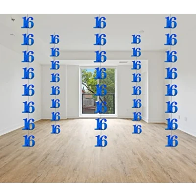 Image of SHATCHI Age Hanging String 13th 90th Glitz Anniversary Birthday Metallic Shiny Foil Banner Party Door Wall Decorations Pack of 6, Blue, one