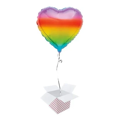 Image of Gradient Rainbow Heart Foil Helium Balloon Inflated in a Box