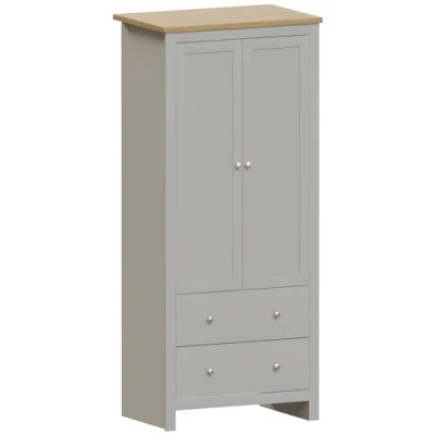 Image of Vida Designs Arlington Wardrobe 2 Door Drawer Bedroom Furniture Clothes Rail Storage (Grey)