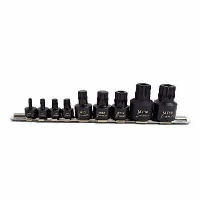 Image of 9pc Stubby Impact Triple Square Tamperproof Bit Sockets Spline 1/4&quot; 3/8&quot; 1/2&quot;