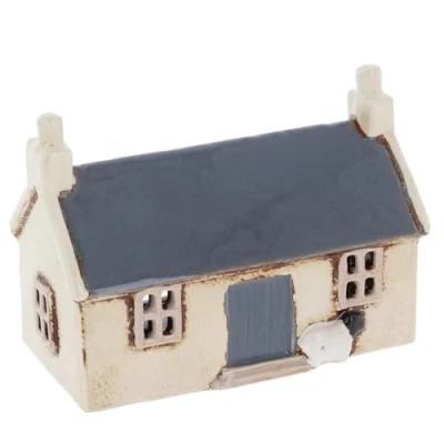 Image of Shudehill Giftware Village Pottery Tealight Holder Ceramic House Croft Houses Collection Red, Thatched, Straw, Navy, Slate, Cream or Grey Designs (Navy Roof)