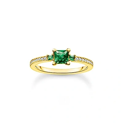 Image of Thomas Sabo Women Ring with Green and White Stones Gold 925 Sterling Silver, 18K Yellow Plating TR2402 971 6
