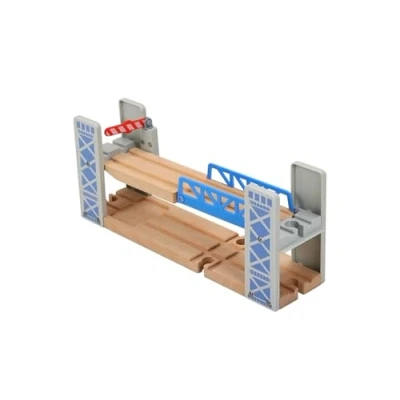 Image of Wooden Train Set Accessories Wood Railway Bridge for Railroad Tracks, 2 Level Overpass Compatible All Tracks System