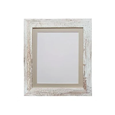 Image of FRAMES BY POST Metro Picture Photo Frame Distressed White with Light Grey Mount A1 Image Size A2 Plastic Glass