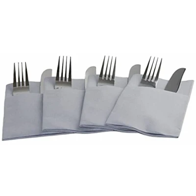 Image of Grey Disposable Pocket Napkins Linen Feel Luxury Airlaid Paper 40cm Pack of 50