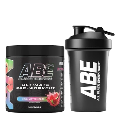 Image of Applied Nutrition Bundle ABE Pre Workout 375g + Black Shaker 400ml All Everything Powder, Energy Drink, Physical Performance, Creatine, Beta Alanine, Caffeine (Cool Watermelon)