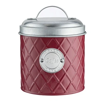 Image of Typhoon Henrik Embossed Coffee Storage Canister, Steel, Red, 10.5 x 19 cm