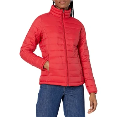 Image of Amazon Essentials Women&#039;s Lightweight Long Sleeved, Water Resistant, Packable Puffer Jacket (Available in Plus Size), Red, XXL
