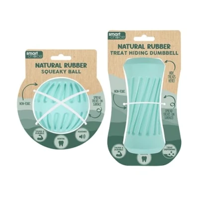 Image of YöL Set of 2 Natural Rubber Pet Ball Dog Puppy Fetch &amp; Hide Seek Toy Squeaky Non Toxic Durable Dental Chew Stimulating