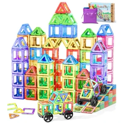 Image of COOLJOYA 50 PCS Magnetic Tiles for Kids, Building Blocks Toys 3 4 5 6 Year Old Girls Boys Gift, Magnets Kids Toys, Montessori Toddler