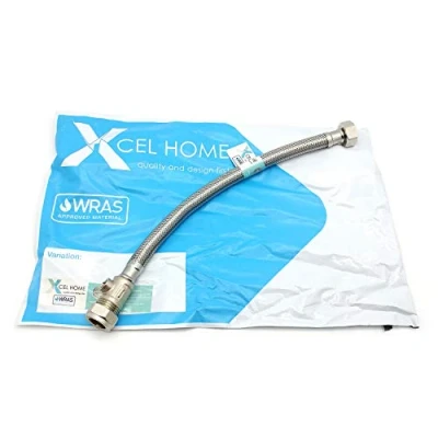 Image of 1 x WRAS Approved 300mm 15mm Compression with Isolation Valve 1/2&quot; Flexible Pipe Connector Stainless Steel Braided