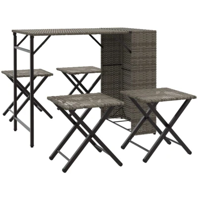 Image of vidaXL 5 Piece Garden Dining Set Foldable Grey Poly Rattan