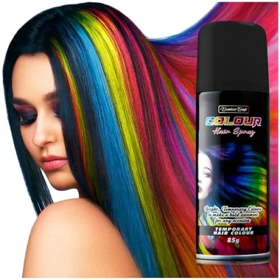 Image of KreativeKraft Temporary Colour Hair Spray, Wash Out for Adults and Teens (Black)
