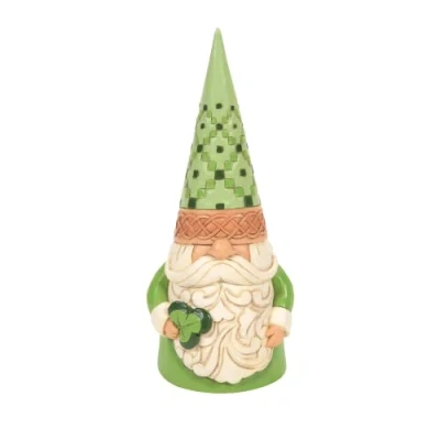 Image of Enesco Jim Shore Heartwood Creek Irish Gnome with Shamrock Figurine, 6.5 Inch, Multicolor Green